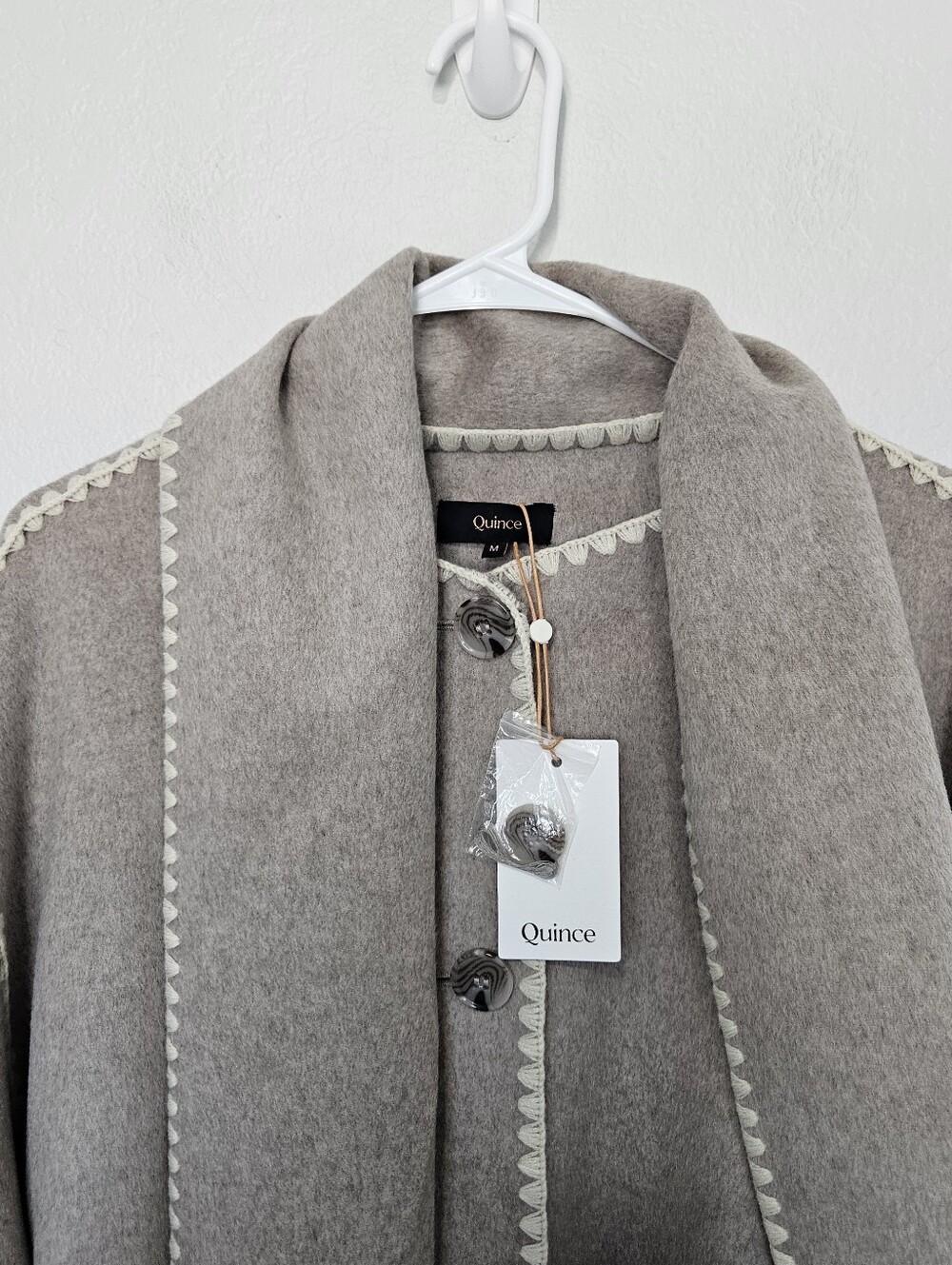 NWT Quince | Double-Faced Merino Wool Scarf Coat Oat Women Medium Elegant Chic - Picture 7 of 9
